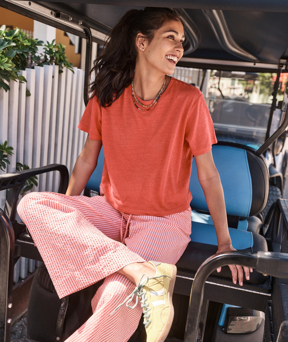 Seersucker Drawstring Wide Leg Pant